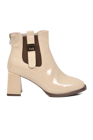 İçi Polarlı Fermuarlı Kalın Topuklu Şık Rahat Bej Kadın Topuklu Bot 26K415