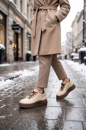 Kalın Tabanlı Bağcıklı Şık Rahat Kahverengi Kadın Sneaker Bot 26K421