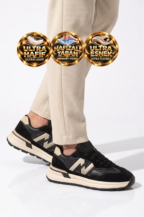 Bağcıklı Kalın Tabanlı Şık Rahat Memory Foam Siyah Erkek Casual Yürüyüş Ayakkabı Sneaker Draw