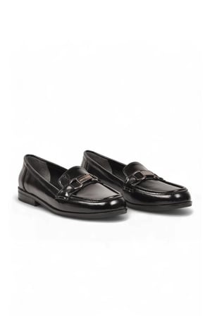 Tokalı Şık Rahat Loafer Ayakkabı Kadın Siyah Parlak Klasik Casual Ayakkabı PC-56058