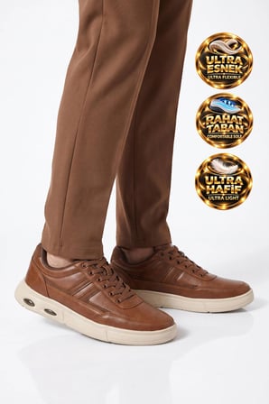 Taba Bağcıklı Hafif Esnek Tabanlı Erkek Casual Yürüyüş Ayakkabı Sneaker 128 Cilt