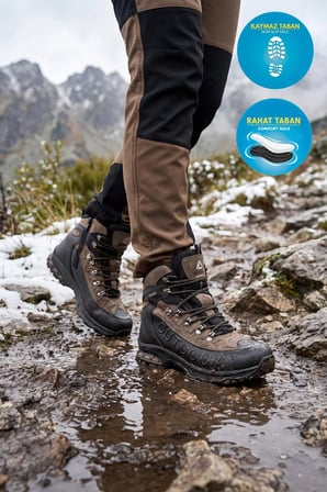 Siyah-Vizon Bağcıklı Fermuarlı Kaymaz Tabanlı Erkek Outdoor Trekking Bot 2115