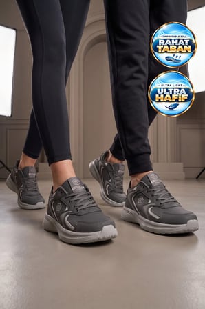 Bağcıklı Hafif Rahat Füme Unisex Yürüyüş ve Spor Ayakkabı Sneaker 2032 G