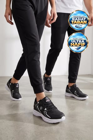 Bağcıklı Hafif Rahat Siyah-Beyaz Unisex Yürüyüş ve Spor Ayakkabı Sneaker 2032 G