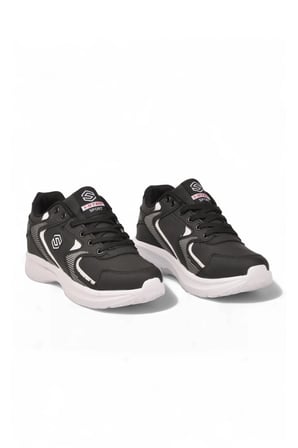 Bağcıklı Hafif Rahat Siyah-Beyaz Unisex Yürüyüş ve Spor Ayakkabı Sneaker 2032 G