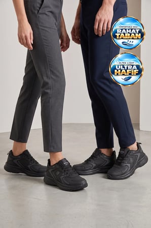 Bağcıklı Hafif Rahat Siyah Unisex Yürüyüş ve Spor Ayakkabı Sneaker 2032 G