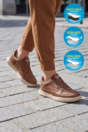 Taba Bağcıklı Hafif Rahat Tabanlı Erkek Casual Yürüyüş Ayakkabı Sneaker 2297 Cilt