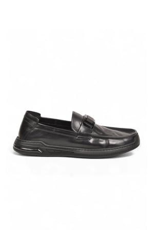 Siyah Hakiki Deri Hafif Esnek Rahat Şık Erkek Casual Ayakkabı Loafer 26K590-2