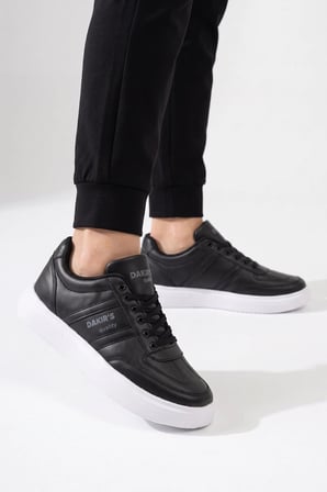 Siyah-Beyaz Bağcıklı Hafif Esnek Rahat Erkek Spor Ayakkabı Sneaker 125 Cilt