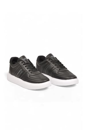 Siyah-Beyaz Bağcıklı Hafif Esnek Rahat Erkek Spor Ayakkabı Sneaker 125 Cilt