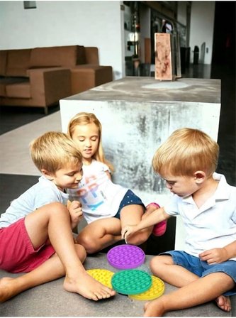 Popit Yuvarlak Gökkuşağı Renk Duyusal Oyuncak Zihinsel Gelişim Stres Popit Oyun Çap:12,5Cm Popit