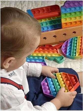 Popit Yuvarlak Gökkuşağı Renk Duyusal Oyuncak Zihinsel Gelişim Stres Popit Oyun Çap:12,5Cm Popit