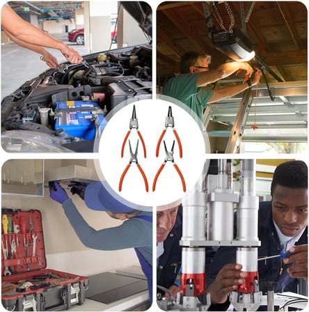AEE® 4’lü Segman Pensesi Seti – İç Dış Düz ve Açılı Sekman Pensesi, 7” Profesyonel Segman Sökme Takma Pensesi