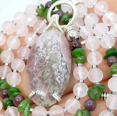 2399 Garden Kuvars pembe Kuvars Kanada Yeşimi Lal Hematit el yapımı kolye