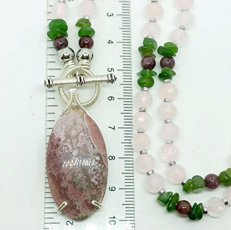 2399 Garden Kuvars pembe Kuvars Kanada Yeşimi Lal Hematit el yapımı kolye