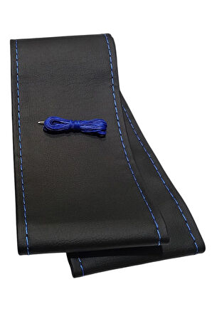 Nissan Primera  (1990-2010) Uyumlu Direksiyon Kılıfı Dikmeli Siyah Deri/Mavi Dikişli