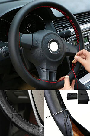 Volkswagen Sharan 1995-2010 Uyumlu Direksiyon Kılıfı Dikmeli Siyah Deri/Siyah Dikişli
