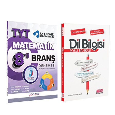 YarıÇap Yayınları TYT Matematik 8 li Branş Denemesi ve AKM Dil Bilgisi Soru Bankası Seti 2 Kitap