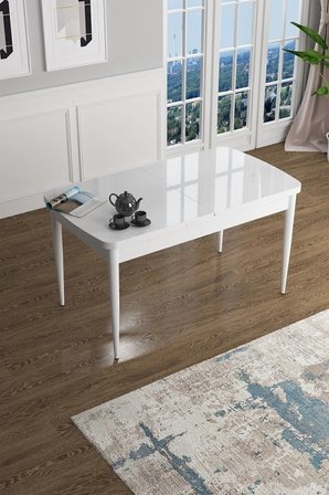 Han Serisi, Beyaz 70x114 Açılabilir Mdf Yemek Masası Takımı, 6 Bordo Sandalye