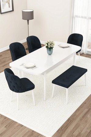 Jae Serisi Açılabilir 80x132 Beyaz Yemek Odası Takımı 4 Sandalye Antrasit 1 Bench