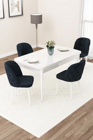 Jae Serisi Açılabilir 80x132 Beyaz Yemek Odası Takımı Ve 4 Antrasit Sandalye