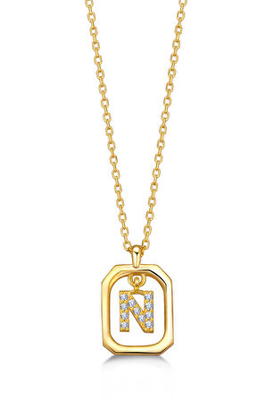 Kadın Frame Taşlı N Harfi Kolye | undefined