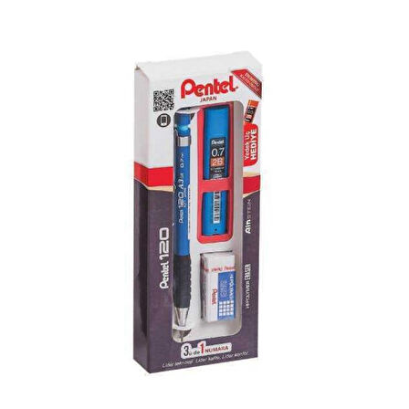 PENTEL A317 VERSATİL KALEM 07+UÇ+SİLGİ SETİ MAVİ