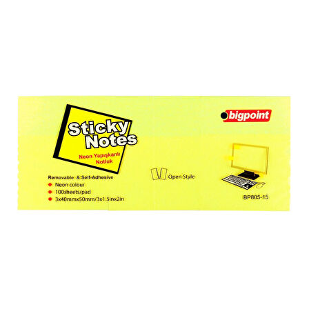 Bigpoint Yapışkanlı Not Kağıdı 3'lü 40x50mm Neon Sarı
