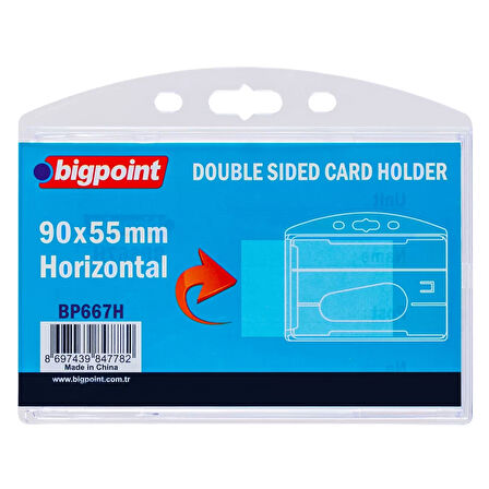 Bigpoint Çift Taraflı Kart Kabı Yatay Şeffaf 90x55mm