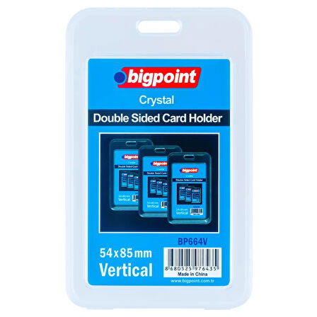 Bigpoint Çift Taraflı Kart Kabı Kristal Dikey Şeffaf 54x85mm