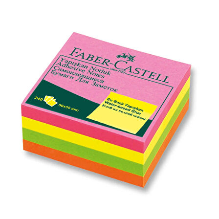 Faber Castell Yapışkan Notluk 50x50mm Karışık Fosforlu Renkli