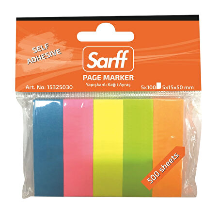 SARFF 5X15X50MM FOSFORLU RENKLER KAĞIT AYRAÇ(5X100) - 500YP