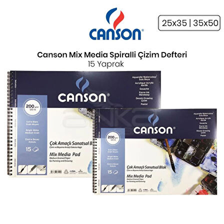 Canson Mix Media Spiralli Çizim Defteri 15 Yaprak 200g