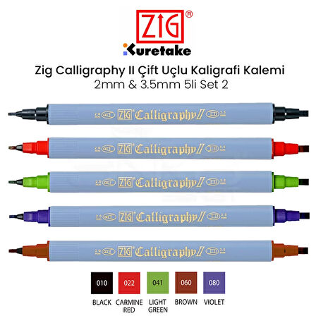 Zig Calligraphy II Çift Uçlu Kaligrafi Kalemi 2mm & 3.5mm 5li Set 2