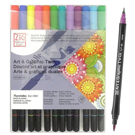 Zig Art & Graphic Twin Brush Pen Çift Uçlu Çizim Kalemi 12li Set Bright - TUT-80/12VBR