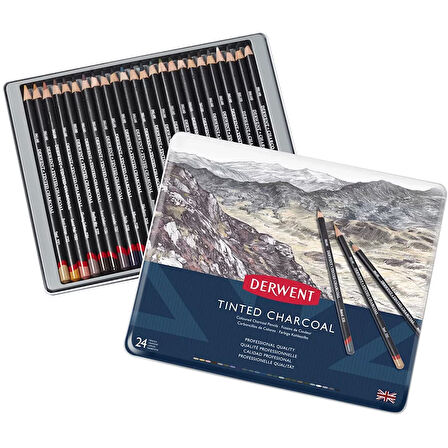 Derwent Tinted Charcoal Sulandırılabilen Renkli Füzen Kalem 24lü Set