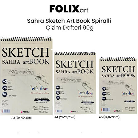 Folix Art Sahra Sketch Book Spiralli Çizim Defteri 90g 50 YP