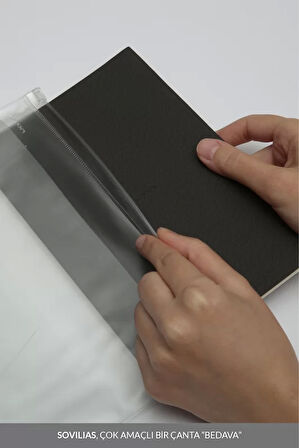 LATON VİİLEA A5 PREMİUM TERMO DERİ YUMUŞAK KAPAK PVC A5 KAYDIRICI ÇANTA,PVC A6 YAPIŞTIRICI CEP DEFTER 14x21cm 96 SAYFA KOYU GRİ