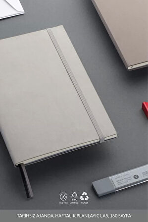 LATON UNELMA A5 TARİHSİZ PLANLAYICI PREMİUM TERMO DERİ YUMUŞAK KAPAK DEFTER 14x21cm 160 YAPRAK KOYU GRİ