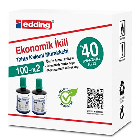 EDDİNG BT 30 TAHTA KALEM MÜREKKEBİ YEŞİL 30ml 2Lİ