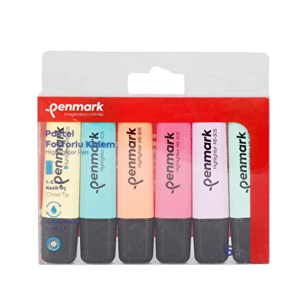 PENMARK HS-505-6P FOSFORLU KALEM SETİ PASTEL 6 RENK BLİSTER