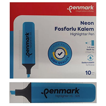 Penmark Fosforlu Kalem Neon Mavi Cam Göbeği Renk (10 Adet)