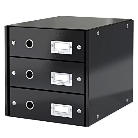 Leitz 6048 WOW Metalik Siyah Üç Çekmeceli Evrak Rafı