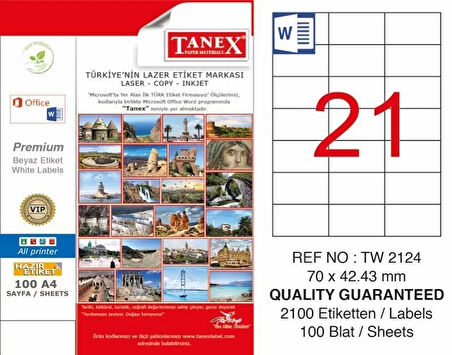 Tanex TW-2124 Laser Etiketi (70 x 42,43 mm)