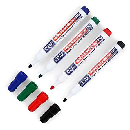 Kraf 770 Doldurulabilir Beyaz Yazı Tahtası Kalemi 4'LÜ PK (Yuvarlak Uçlu)