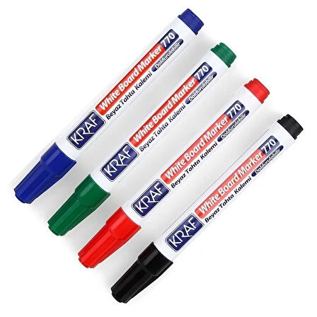 Kraf 770 Doldurulabilir Beyaz Yazı Tahtası Kalemi 4'LÜ PK (Yuvarlak Uçlu)