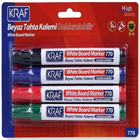 Kraf 770 Doldurulabilir Beyaz Yazı Tahtası Kalemi 4'LÜ PK (Yuvarlak Uçlu)