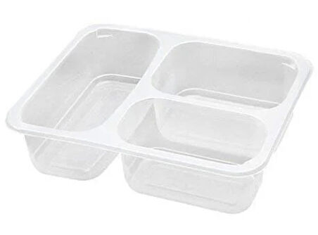 Üç Bölmeli Plastik Servis Yemek Kabı 50 Adet.
