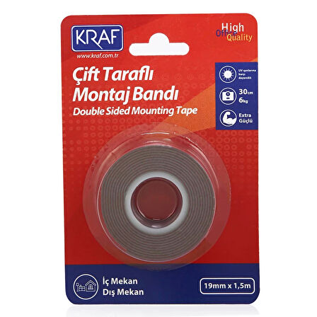 Kraf Montaj Bandı Çift Taraflı Extra Güçlü Dış Mekan 19mmx1,5m