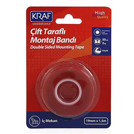 Kraf Montaj Bandı Çift Taraflı Extra Güçlü İç Mekan 19mmx1,5m